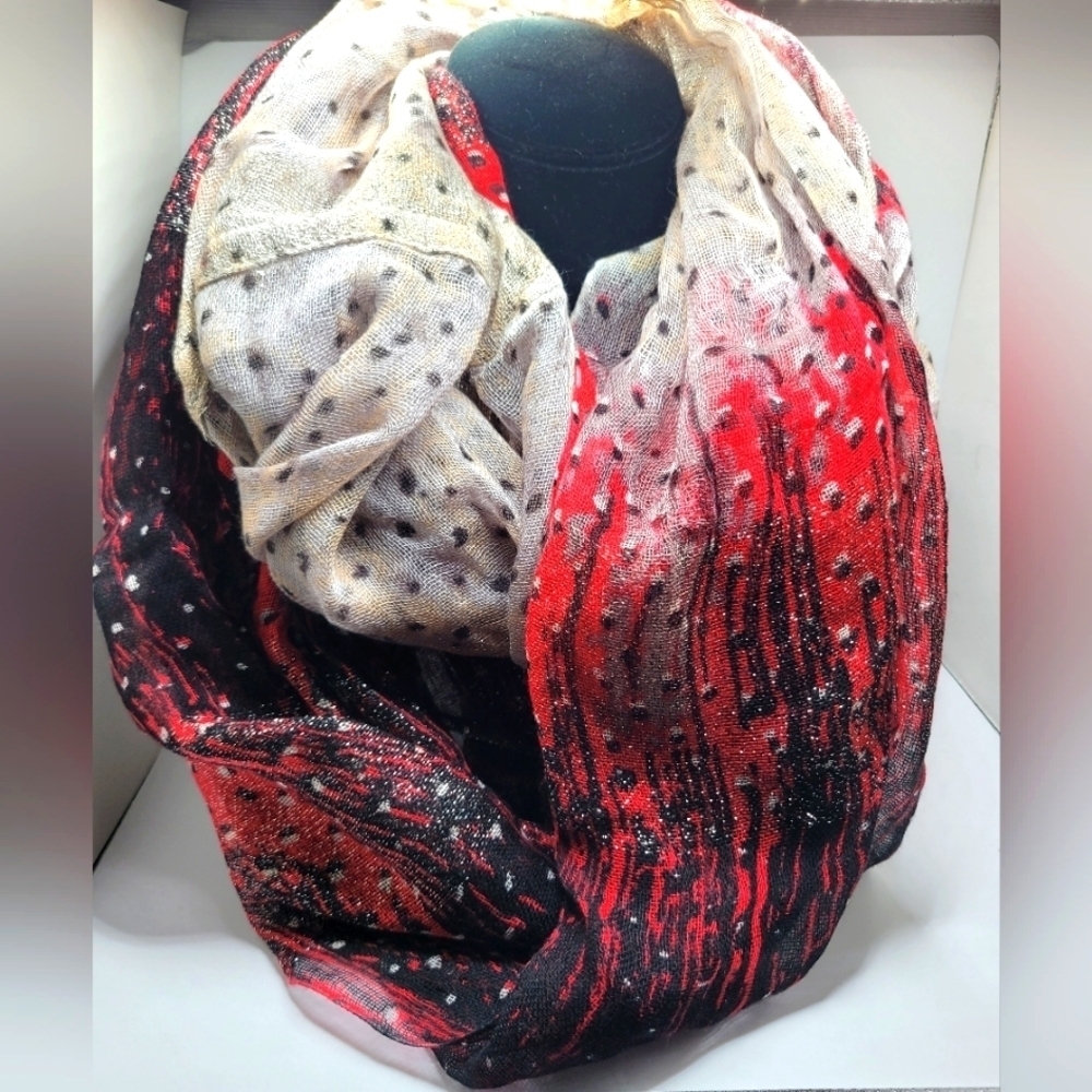 STEVE MADDEN Infinity Scarf Black, Red, Silver & Gold Shimmer, Gray, Polka Dots,